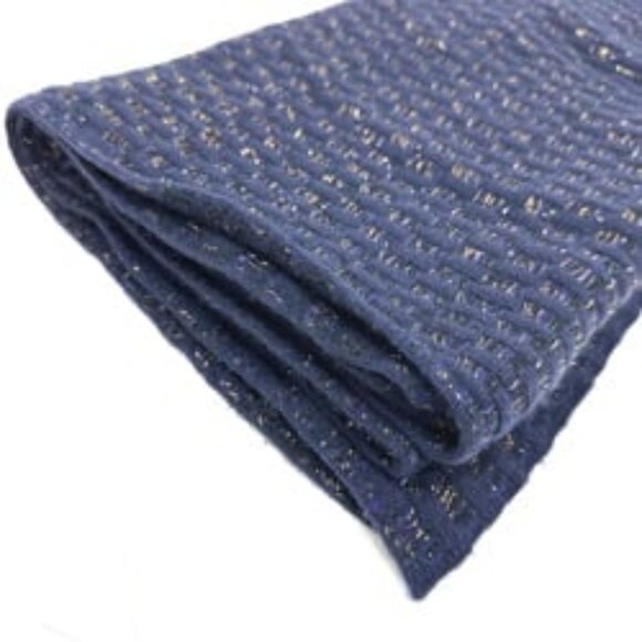 #106 CHANEL Coco Mark Braided Shawl Apparel Accessories Stole Logo Scarf Blue - Picture 5 of 9
